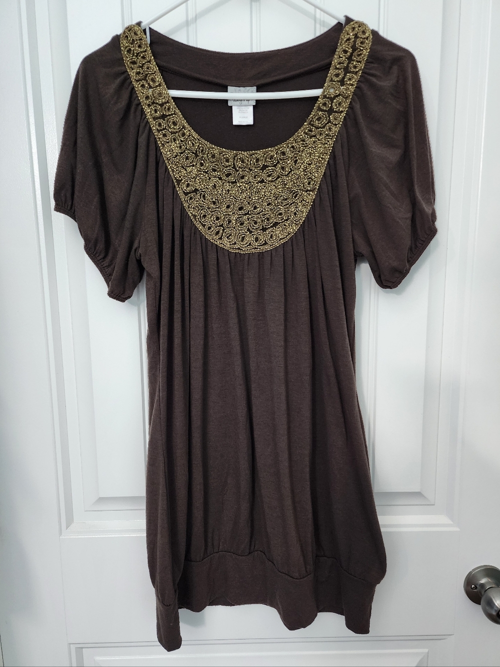 Daytrip Women's Brown Scoop Top with Gold Embellished, Size XL